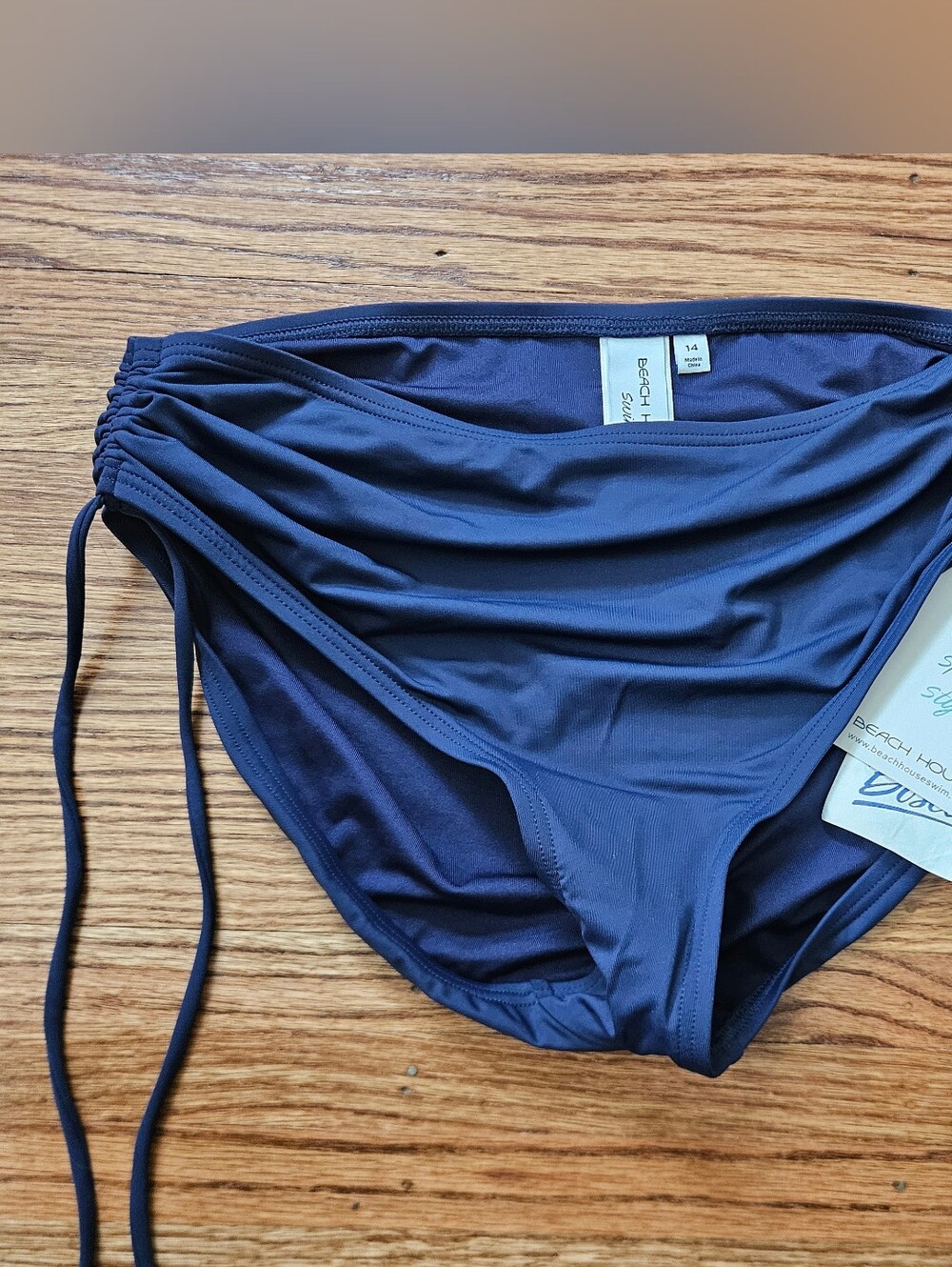 Beach House Swim Bikini Bottom 14 Hayden Side Tie Navy Blue Swimsuit Ruched